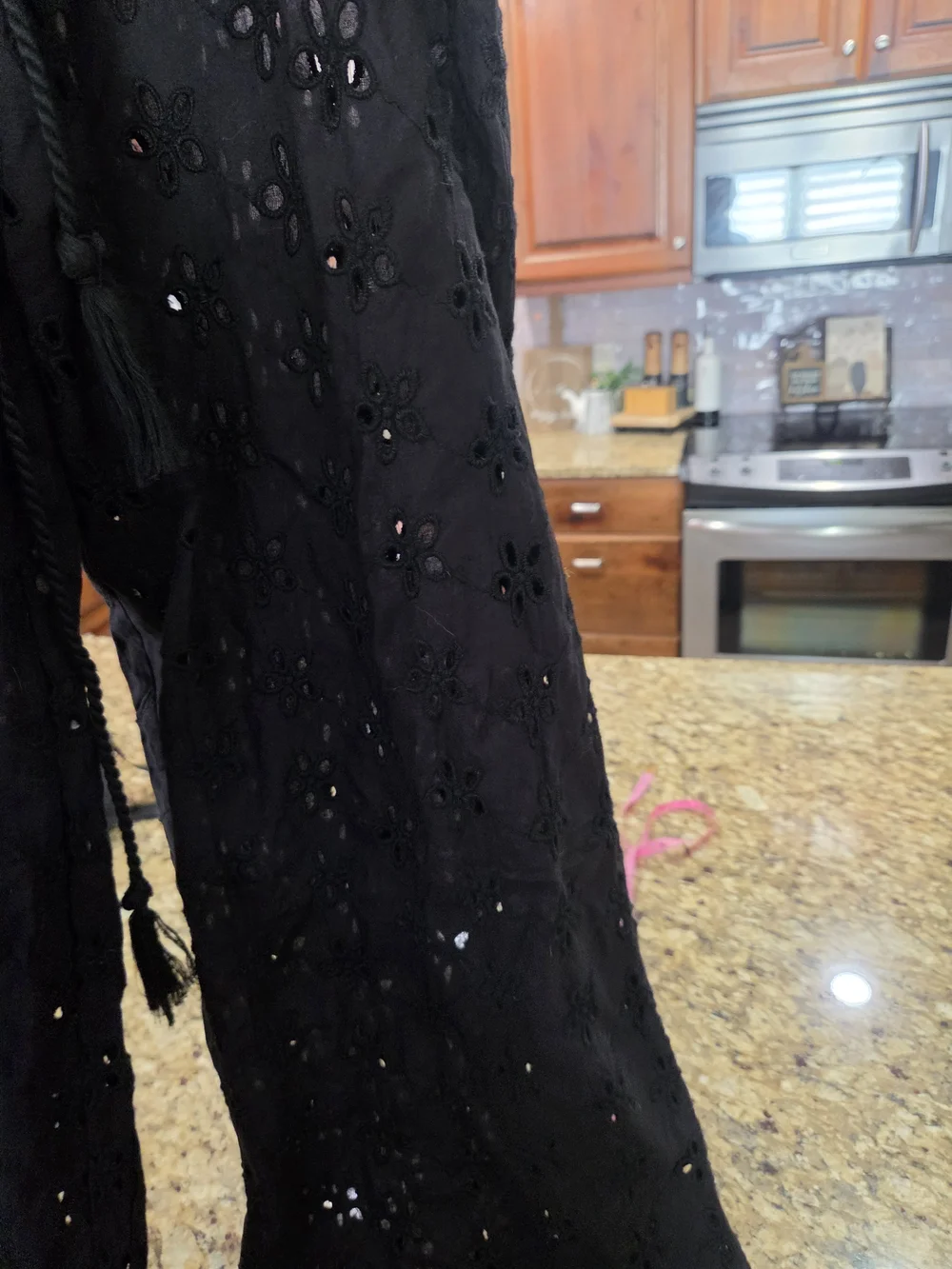 Black Eyelet Wide-Leg Drawstring Swimsuit Cover Pant Tall